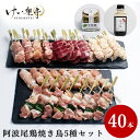 【送料無料】 阿波尾鶏 焼き鳥 5種類×各2P(40本) 部位 食べ比べ【たれ・柚子胡椒付き】 けい樂亭 もも むね 皮 ねぎま 砂肝(敬老の日 お中元 御中元...