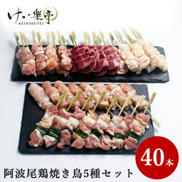 【送料無料】けい樂亭 阿波尾鶏 焼き鳥 5種類×2P 40本セット 部位 食べ比べ もも むね 皮 ねぎま 砂肝（父の日 焼き鳥 焼鳥 やきとり ヤキトリ 地鶏 鶏肉 グルメ 高品質 バーベキュー 人気 ご褒美 贅沢 徳島 けい楽亭 けいらく亭 けいらくてい）