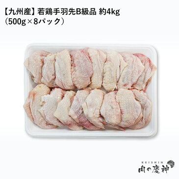 期間限定10%OFF【国産・九州産】 若鶏手羽先B級品 約4kg(500g×8パック) とり肉/訳あり/ワケあり/キズ有り/冷凍/テバサキ/