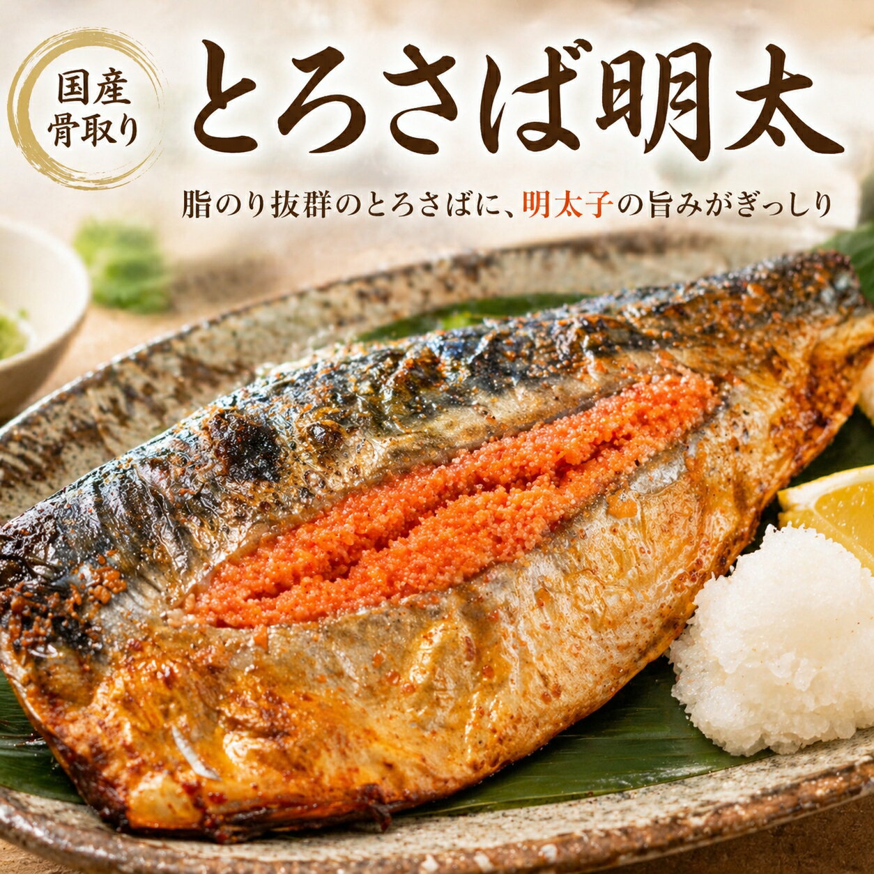 【送料無料】国産骨取りとろさば明太2枚入 冷凍で長期保存OK！焼くだけ簡単、ご飯が進む旨辛おかず。お弁当、食卓のメインに最適なお取..