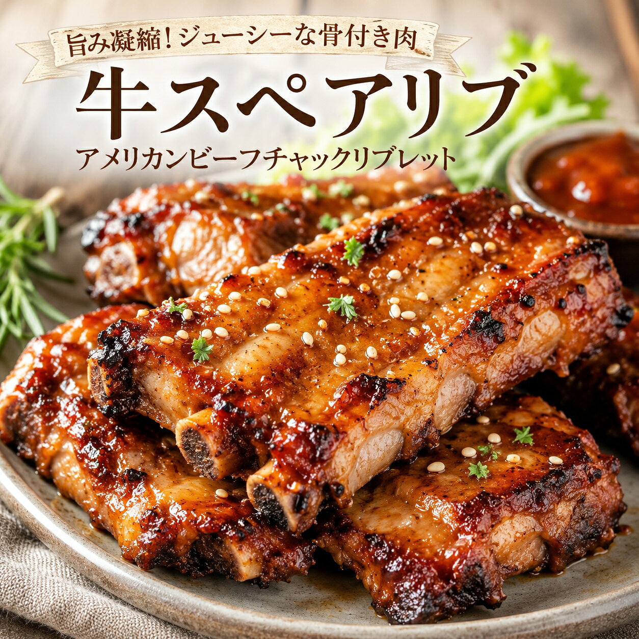 商品情報商品名アメリカンビーフチャックリブレット産地名アメリカ内容量500g/p消費期限別途商品ラベルに記載保存方法-18度以下で保存加工業者株式会社MEAT PLUS福岡県福岡市博多区那珂4-17-1備考冷凍便でお届け致します。【送料無料】アメリカンビーフチャックリブレット500g/p 送料無料※北海道 ・ 沖縄のぞく お中元 御中元 中元 中元ギフト 夏 ご挨拶 仏前 お供え グルメ ギフトお歳暮 牛 スペアリブ【食卓を豪華に彩る、肉の旨みあふれる骨付きアメリカンビーフ。様々な調理法でご家族の笑顔を誘います。】【DEAL】 今日は何を作ろう？そんな日の食卓に、特別な満足感をお届けするアメリカンビーフチャックリブレットです。骨付き肉ならではの濃厚な旨みがぎゅっと詰まっており、噛むほどに赤身の深い味わいと、骨周りの豊かなコクが口いっぱいに広がります。焼肉やバーベキューで豪快に、またはじっくり煮込んでホロホロと柔らかく、様々な調理法でその魅力を最大限に引き出せる万能な一品です。 冷凍庫に常備しておけば、忙しい日のごちそう準備も、おもてなしもスマートに叶います。 この肉厚でジューシーな骨付き肉が演出する、贅沢な食卓のひとときをぜひご堪能ください。見送ってしまうと、この満足感あふれる体験を逃してしまうかもしれません。【おすすめポイント】1.骨付き肉だからこその深い旨みとジューシーな肉質で、噛むたびに満足感が広がります。2.焼肉やBBQはもちろん、煮込み料理やオーブン焼きなど、アイデア次第で本格的な一皿が手軽に楽しめます。3.存在感のある骨付きリブレットは、ご家族やご友人との食卓を豪華に演出し、会話も弾む特別な一品となります。4.500gの使いやすいパックで冷凍保存が可能。急な来客や「もう一品欲しい」時にも重宝し、ストックの安心感があります。【レシピ・メニュー提案】1.骨付き焼肉プレート（シンプルに塩胡椒でグリルし、お好みの焼肉のタレで香ばしい香りを楽しみます）2.とろける煮込みスペアリブ（赤ワインやトマト缶でじっくり煮込み、ホロホロになるまで柔らかく仕上げ、ご飯やパンと共に）3.BBQワイルドグリル（お気に入りのスパイスミックスをもみ込んで網焼きに。骨までかぶりつく豪快さがアウトドアを盛り上げます）4.アジアン風甘辛炒め（薄切りにして野菜と一緒に甘辛いタレで炒めるだけ。ご飯がすすむメインおかずが簡単に完成）【お客様への一言】お客様の毎日の食卓が、このチャックリブレットでさらに豊かで楽しい時間になりますように。ご家族や大切な方々と囲む笑顔のひとときを、心ゆくまでお楽しみいただければ幸いです。・原産国：アメリカ・商品規格：500g/p・原材料名：牛スペアリブ（アメリカ産）・賞味期限：商品ラベルに記載（お早めにお召し上がりください）・保存方法：-18℃以下で保存 5