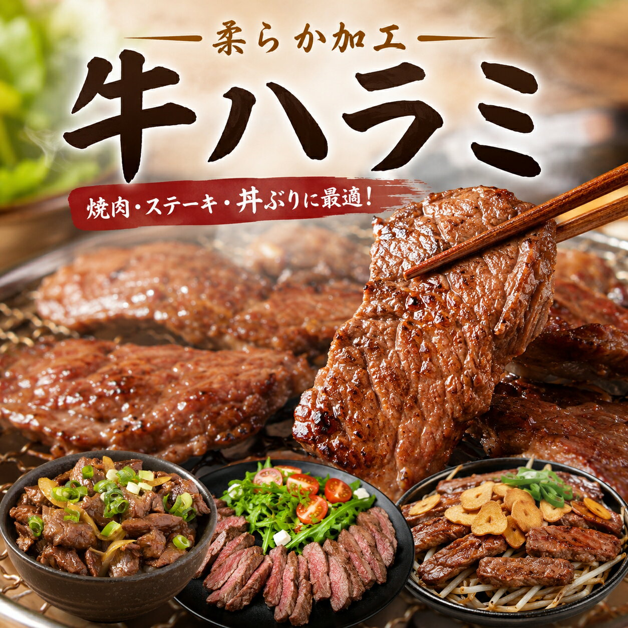 【送料無料】ニュージーランド産 柔らか加工 牛ハラミ ステーキカット 大容量 0.7kg-1kg 冷凍焼肉 おうちBBQ 簡単調理 ジューシー肉 お取り寄せグルメ keishin-meat-10000777 肉の慶神 パッケージ画像