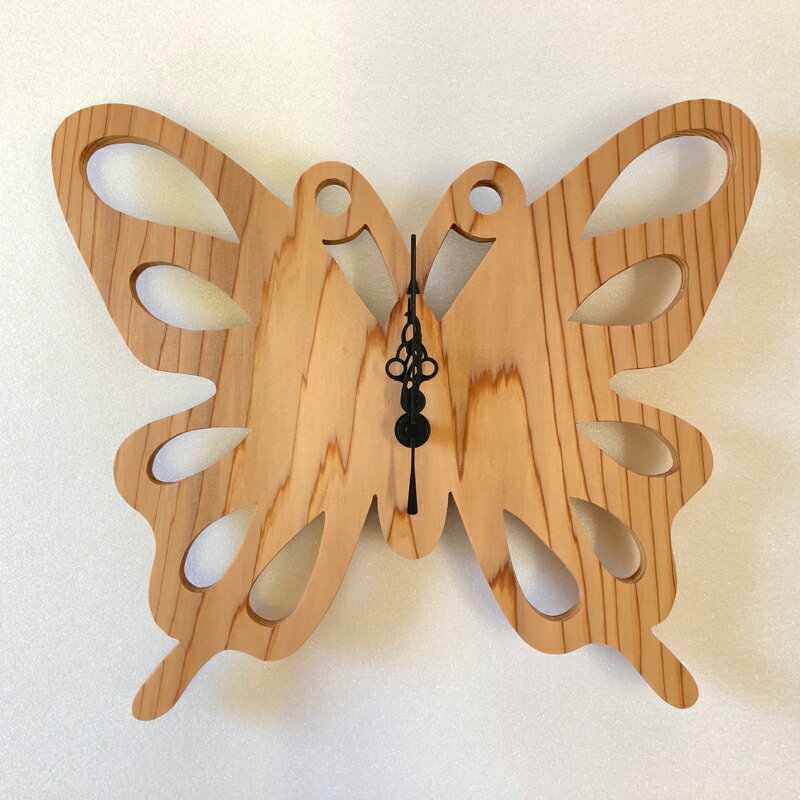 杉　掛け時計 蝶/バタフライ/CLOCK/木の掛け時計/蝶の掛け時計 /木工※送料無料※【smtb-KD】