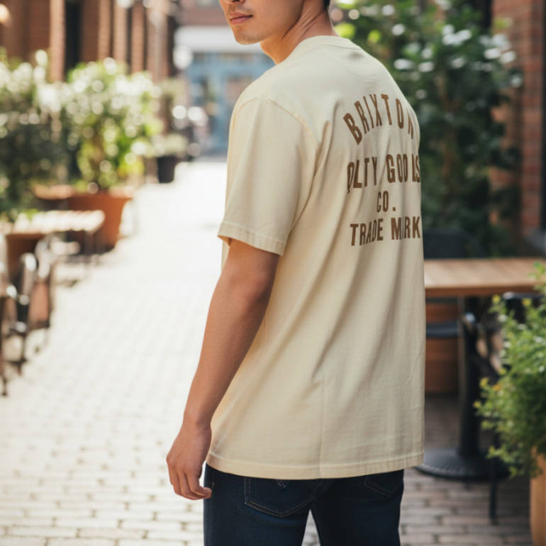 ブリクストン Tシャツ BRIXTON WOODBURN STANDARD TEE メンズ 半袖 クルーネック 綿100％ ヴィンテージ風 厚手 ゆったり 大きめ クリーム