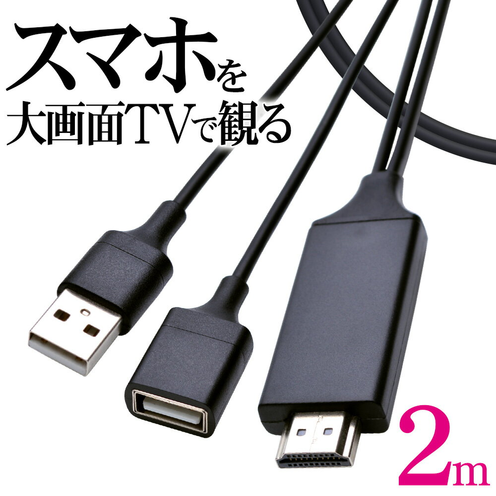 iPhone iPad ミラーリングケーブル フルHD対応 Type-A to HDMI 出力ケーブル 2メートル タイプA テレビ ディスプレイ プロジェクター 大画面 2m ブラック テレビ電話 プレゼン ゲーム 動画 R20HEAH01BK ラスタバナナ