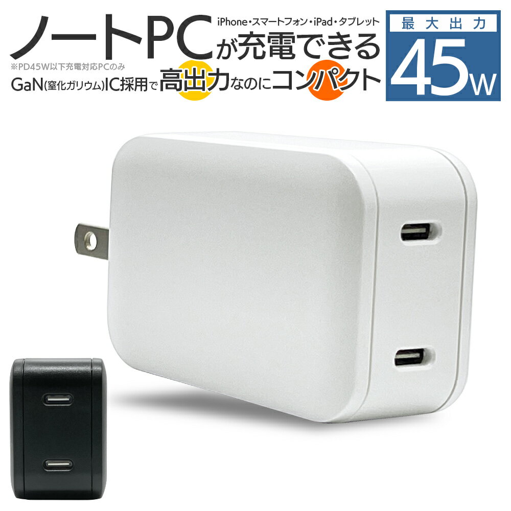 充電器 ACアダプター タイプC PD 45W コンセント AC USB Type-C 2台同時 低発熱 高速 GaN iPhone iPad ノートパソコン ノートPC アイフォン スマホ スマートフォン タブレット ラスタバナナ