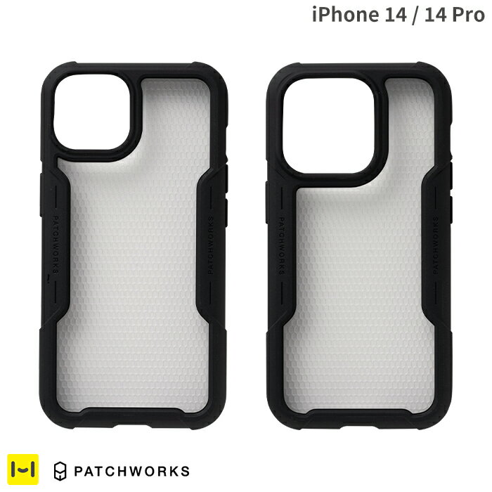 iphone14 iphone14pro ケース クリア 耐衝撃 PATCHWORKS SOLID ケース ブラック 【 iphone 14 14pro カバー 透明 ク…