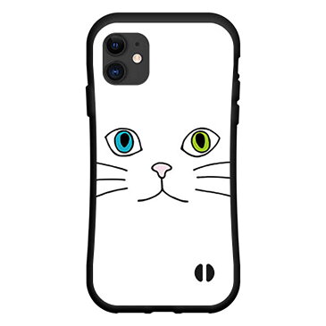 iPhone 11アイフォン イレブンdocomo au SoftBank落としても割れにくい驚きの衝撃吸収力豊富なオリジナルデザイン耐衝撃 ハイブリッドケースキャットフェイス(ホワイト)