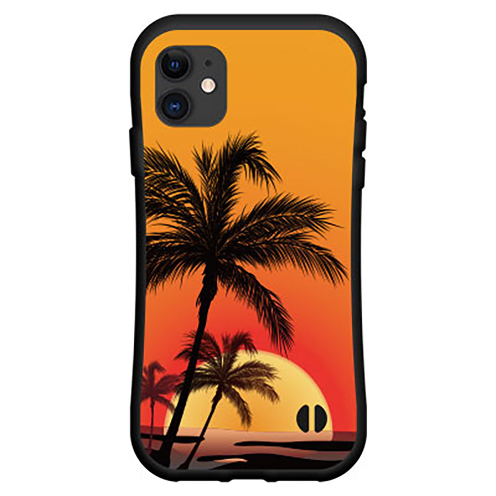 液晶保護フィルム付 iPhone 12 Proアイフォン トゥエルブ プロdocomo au SoftBank落としても割れにくい驚きの衝撃吸収力豊富なオリジナルデザイン耐衝撃 ハイブリッドケースPalm&Sunset