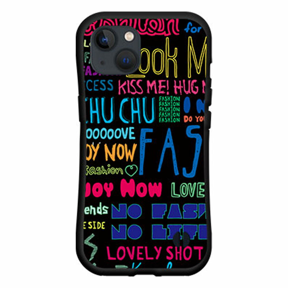 iPhone 14 Plusアイフォン フォーティーン プラスdocomo au SoftBank落としても割れにくい驚きの衝撃吸収力豊富なオリジナルデザイン耐衝撃 ハイブリッドケースガーリーフォント（ブラック）