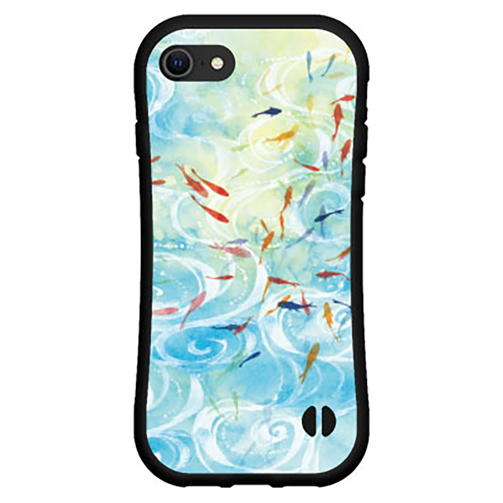 3D保護ガラスフィルム付 iPhone 8アイフォン エイトdocomo au SoftBank落としても割れにくい驚きの衝撃吸収力豊富なオリジナルデザイン耐衝撃 ハイブリッドケース和柄・晴れの池泉