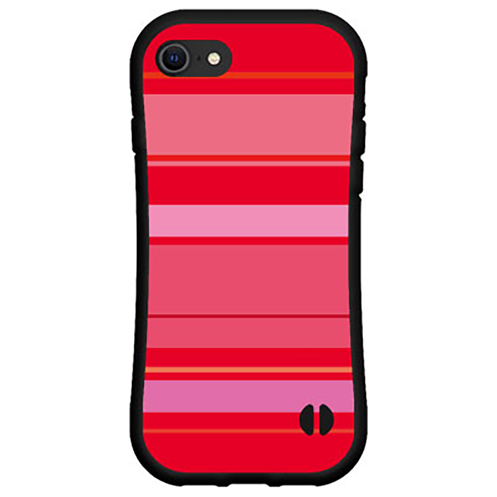 液晶保護ガラスフィルム付 iPhone 8アイフォン エイトdocomo au SoftBank落としても割れにくい驚きの衝撃吸収力豊富なオリジナルデザイン耐衝撃 ハイブリッドケースマルチボーダーピンク