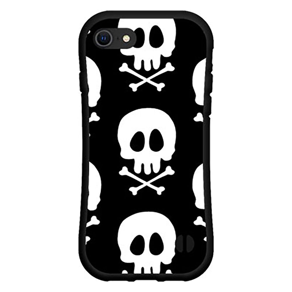 液晶保護ガラスフィルム付 iPhone SE (第2世代) アイフォン エスイー2020 SE2docomo au SoftBank落としても割れにくい驚きの衝撃吸収力豊富なオリジナルデザイン耐衝撃 ハイブリッドケースドクロ（モノトーン）