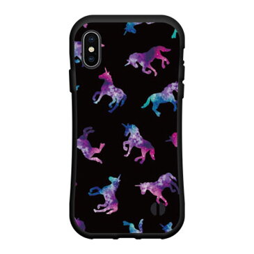 iPhone XRアイフォン テンアールdocomo au SoftBank落としても割れにくい驚きの衝撃吸収力豊富なオリジナルデザイン耐衝撃 ハイブリッドケースユニコーン ドット ブラック