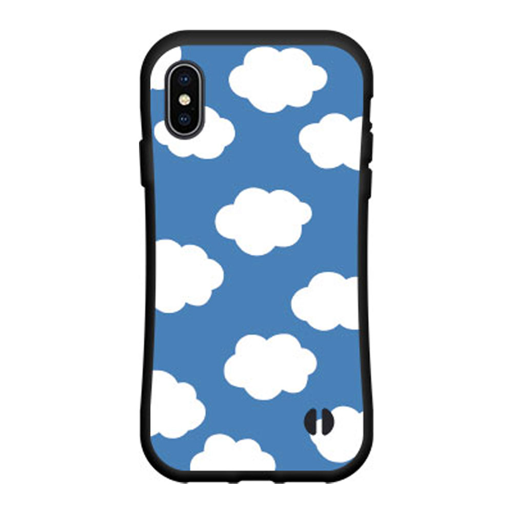 液晶保護フィルム付 iPhone XRアイフォン テンアールdocomo au SoftBank落としても割れにくい驚きの衝撃吸収力豊富なオリジナルデザイン耐衝撃 ハイブリッドケース雲ドット 青空