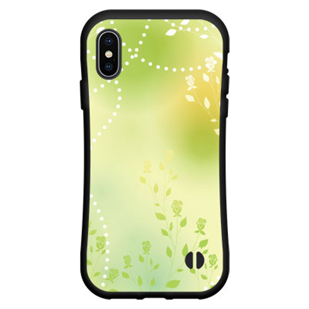 液晶保護ガラスフィルム付 iPhone XSアイフォン テンエスdocomo au SoftBank落としても割れにくい驚きの衝撃吸収力豊富なオリジナルデザイン耐衝撃 ハイブリッドケースGreen Flower