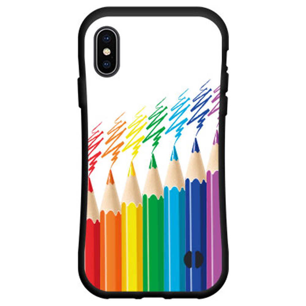 液晶保護フィルム付 iPhone Xアイフォン テンdocomo au SoftBank落としても割れにくい驚きの衝撃吸収力豊富なオリジナルデザイン耐衝撃 ハイブリッドケース色鉛筆ペイント