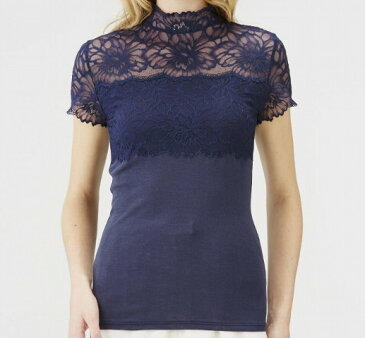 メディマ Medima シルク&コットン SILK&COTTON レース付 ハイネックフレンチ袖 6588 M・L