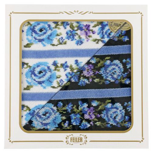 FEILER フェイラー アデリーナボーダーブルー ハンカチ2枚セット ギフト レディース 580-982