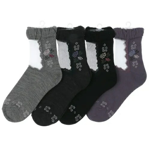 シースルーソックス カシミヤ混 小花柄 1袋同色3足入り 140-614