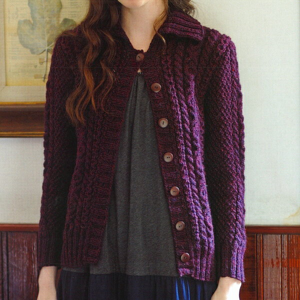 編み物キット　アラン模様レディースジャケット　パピーブリティッシュエロイカ　棒針編みキット/カー..