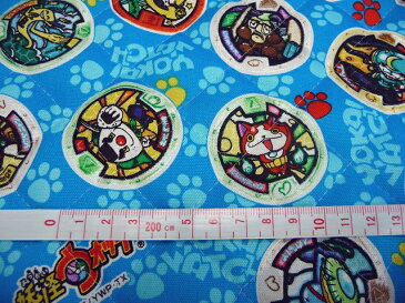 妖怪ウォッチ キルト 水色 【キルティング布/テレビ/アニメ/切売り/男の子/入園/入学/レッスンバッグ/シューズケース/生地/布/キャラクター】