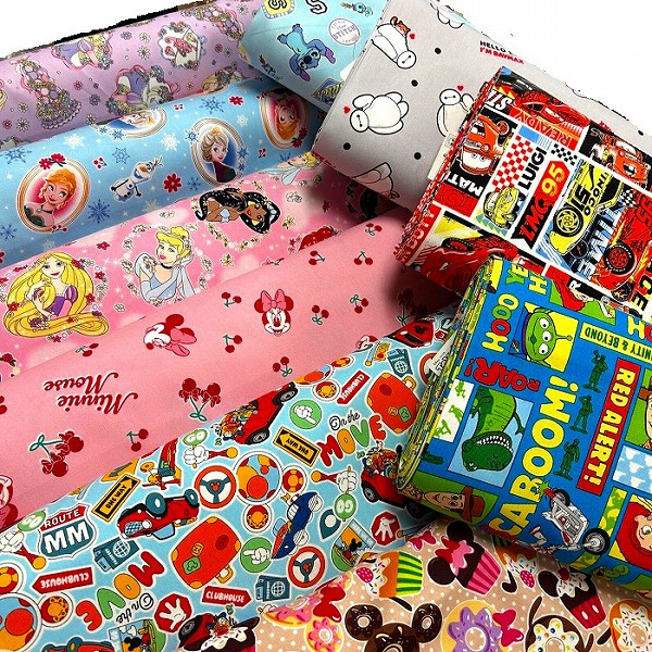 ディズニー2026年BTSオックス生地 Disney生地 入園入学シリーズ/ミッキー＆フレンズ/ミッキー/ミニー/ディズニープリンセス/アナ雪/ラップンツェル/トイストーリー/カーズ/ベイマックス/スティッチ/少し厚手のオックス/国産生地