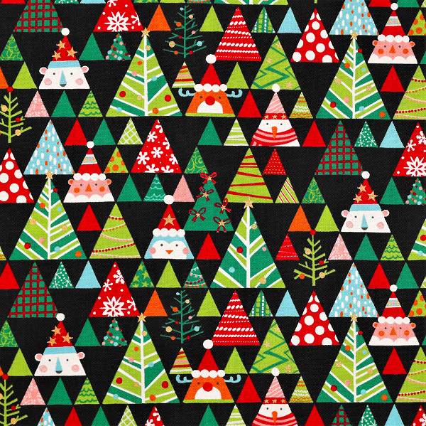 Rakuten - クリスマス柄生地　黒地　シーチング生地56500/クリスマス/ハンドメイド/インテリア/切り売り/国産生地