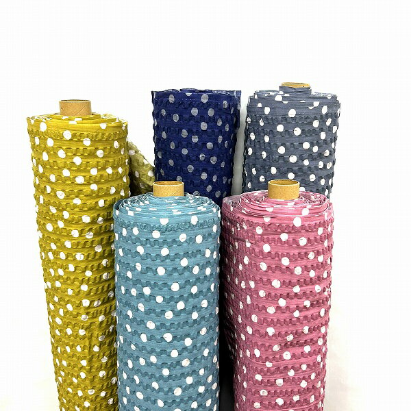 リップル生地 水玉模様　205013-ピンク、エメラルド、カラシ、グレー、ネービー/ゆかた/甚平/ハンドメイド/シャツ/パンツ/シーツ/パジャマ/夏生地/国産生地】