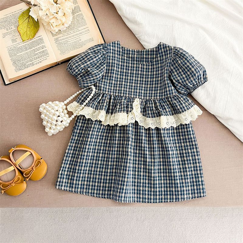 選べる2タイプ チェック柄 レース ロンパース or ワンピース ベビー服 子供服 66cm...