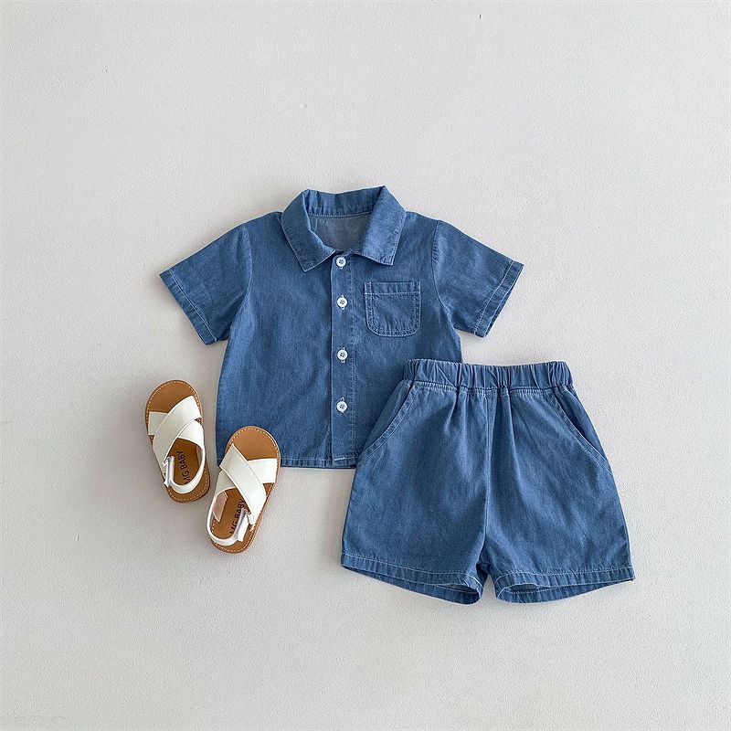 デニム 半袖 シャツ トップス＆パンツ セットアップ ベビー服 子供服 80cm/90cm/10...