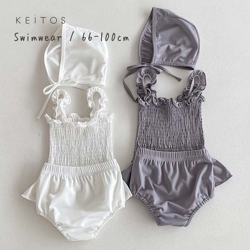 Rakuten - キッズ 帽子付き シャーリング ビキニ 水着 女の子 ベビー服 子供服 66cm/73cm/80cm/90cm/100cm【予約商品】【納期2－3週間程度】
