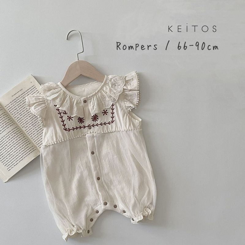Rakuten - レース襟 刺繍花柄 ベビーロンパース カバーオール 子供服 ベビー服 66cm/73cm/80cm/90cm【予約商品】【納期7～14日程度】