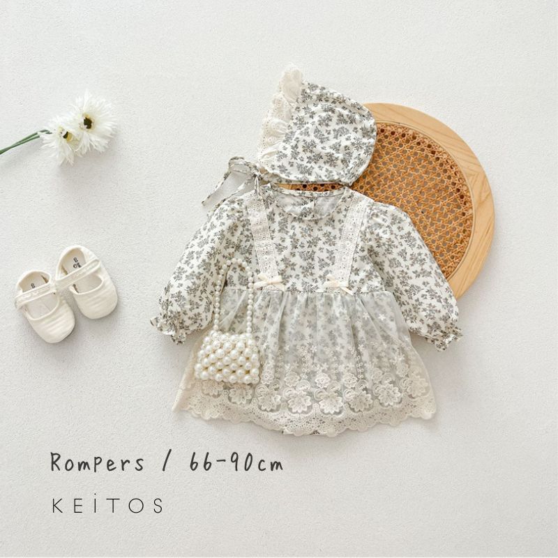 ボンネット付き 花柄 レース ベビーロンパース 子供服 ベビー服 66cm/73cm/80cm/90cm/100cm【予約商品..