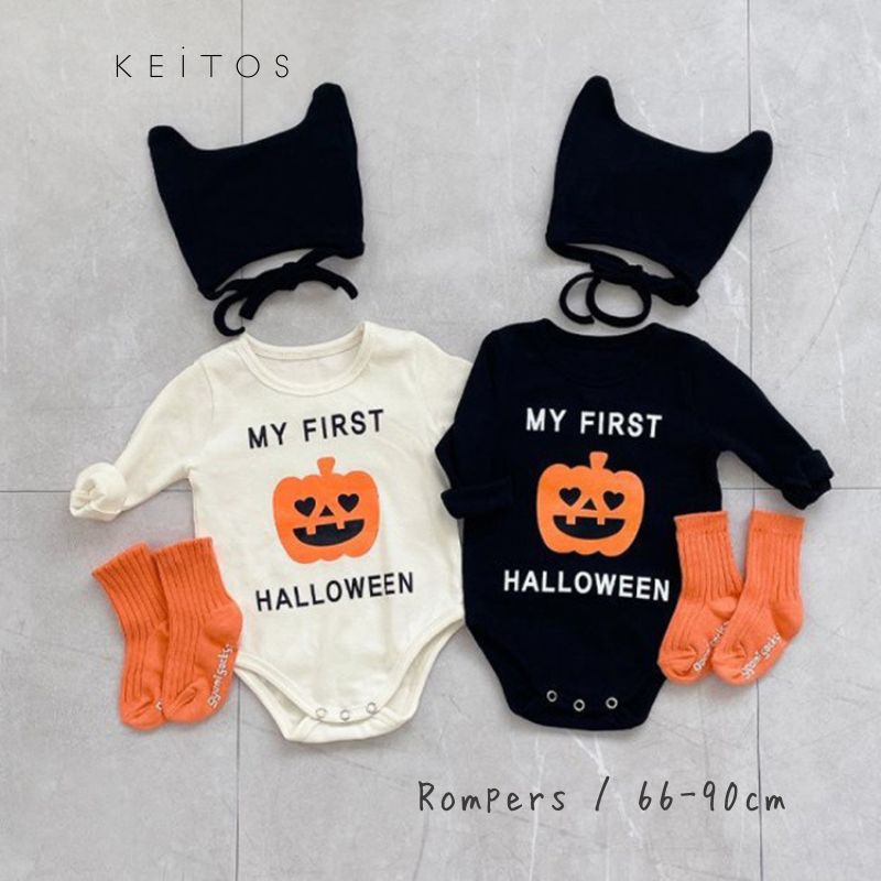 Rakuten - 帽子付き ハロウィン ベビーロンパース 子供服 ベビー服 Halloween 66cm/73cm/80cm/90cm【予約商品】【納期7～14日程度】
