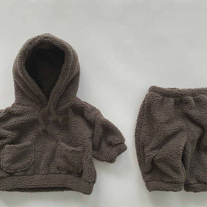 もこもこパーカー+パンツ 2点セット 子供服 ベビー服 セットアップ 2色 60cm/70cm/80cm/90cm【予約商品】【納期2〜3週間前後】 - 3