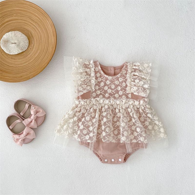 Rakuten - レースドッキング フラッタースリーブ ロンパース ベビー服 子供服 66cm/73cm/80cm/90cm/100cm【予約商品】【納期7～10日程度】