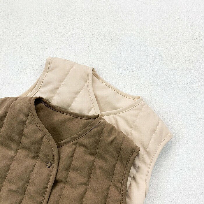 帽子付き 無地 キルティング ベスト トップス コート キッズ服 ベビー服 赤ちゃん ...