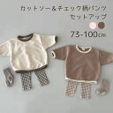 【一部即納】カットソー チェック柄パンツ セットアップ 2点セット Tシャツ カジュアル ベビー服 子供服 73cm/80cm/90cm/100cm【予約商品】