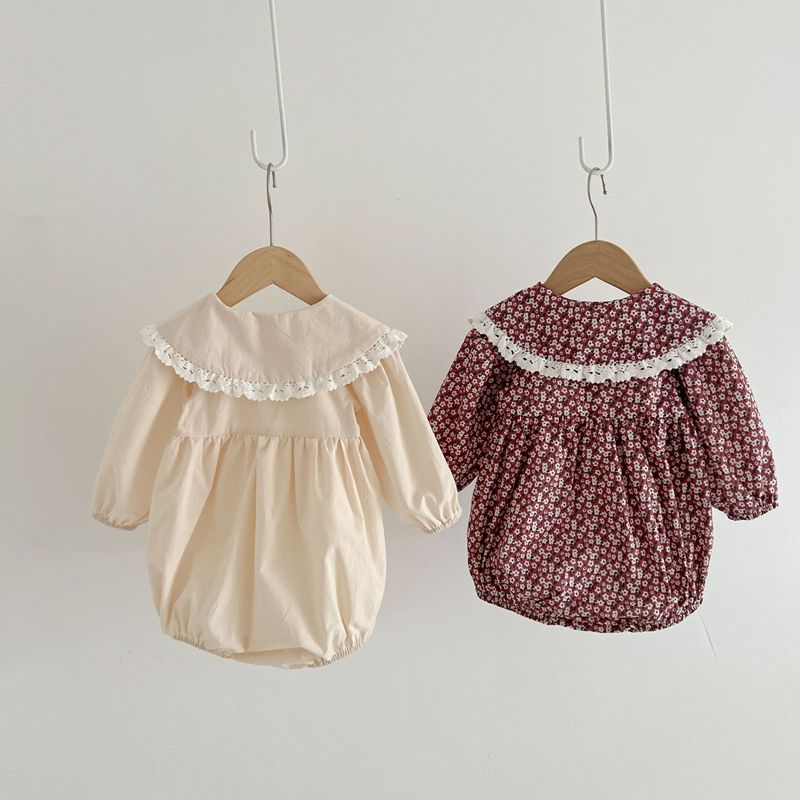 帽子付き 長袖 レース ロンパース 花柄 無地 カジュアル ベビー服 子供服 66cm/73c...