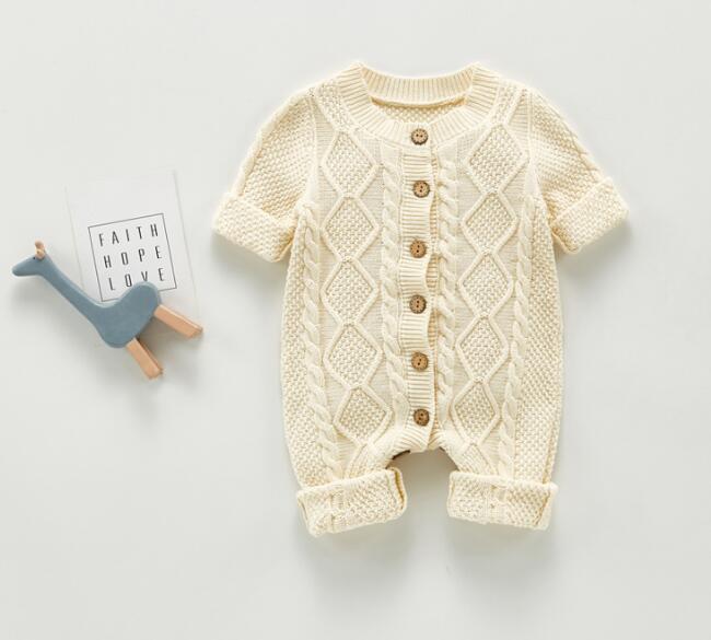 ケーブル編み ニット ベビーロンパース　女の子　男の子 カバーオール　オールインワン 子供服　60cm/7..