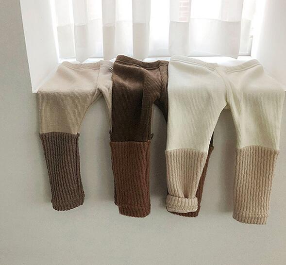 【在庫限り最終処分セール】秋冬　バイカラー パンツ　ズボン　厚手　裏起毛　レギンス 韓国ファッション　カジュアル くすみカラー 男女兼用 キッズ服 ベビー服 赤ちゃん 子供服 60cm/70cm/80cm/90cm/100cm【即納】のサムネイル