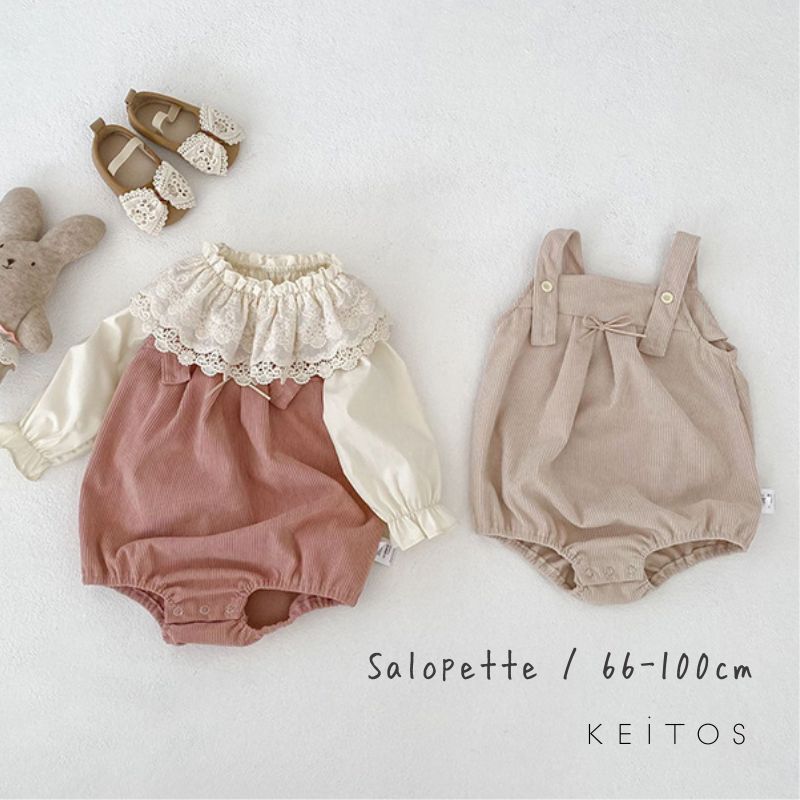 リボン オーバーオール サロペット ユニセックス 女の子 男の子 子供服 ベビー服 66cm/73cm/80cm/90cm/100cm【予約】【納期7～14日程度】