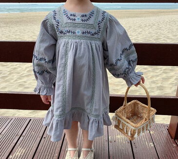 【即納】2021春夏 刺繍ワンピース カジュアル 女の子 ベビー服 子供服 2色80cm/90cm/100cm/110cm/120cm/130cm