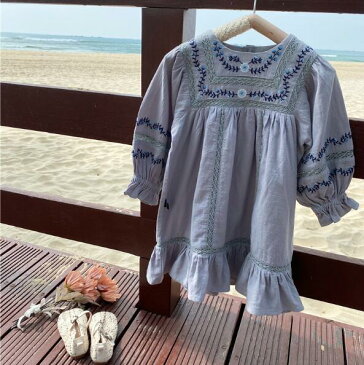 【即納】2021春夏 刺繍ワンピース カジュアル 女の子 ベビー服 子供服 2色80cm/90cm/100cm/110cm/120cm/130cm