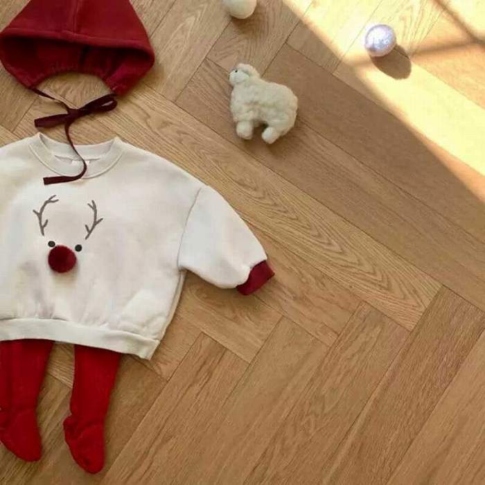 【即納】クリスマス 長袖 裏起毛トナカイ スウェット トレーナー パーカー 女の子 男の子 ベビー服 子供服 70cm/80cm/90cm\/100cm