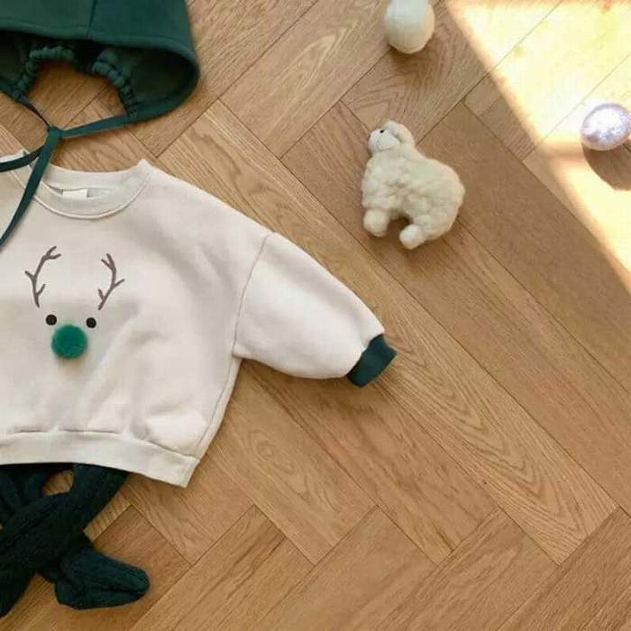 【即納】クリスマス 長袖 裏起毛トナカイ スウェット トレーナー パーカー 女の子 男の子 ベビー服 子供服 70cm/80cm/90cm\/100cm