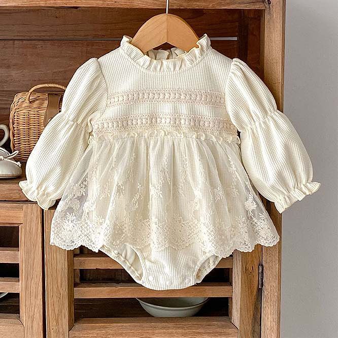 Rakuten - 長袖 フリル ロンパース カジュアル ベビー服 子供服 66cm/73cm/80cm/90cm