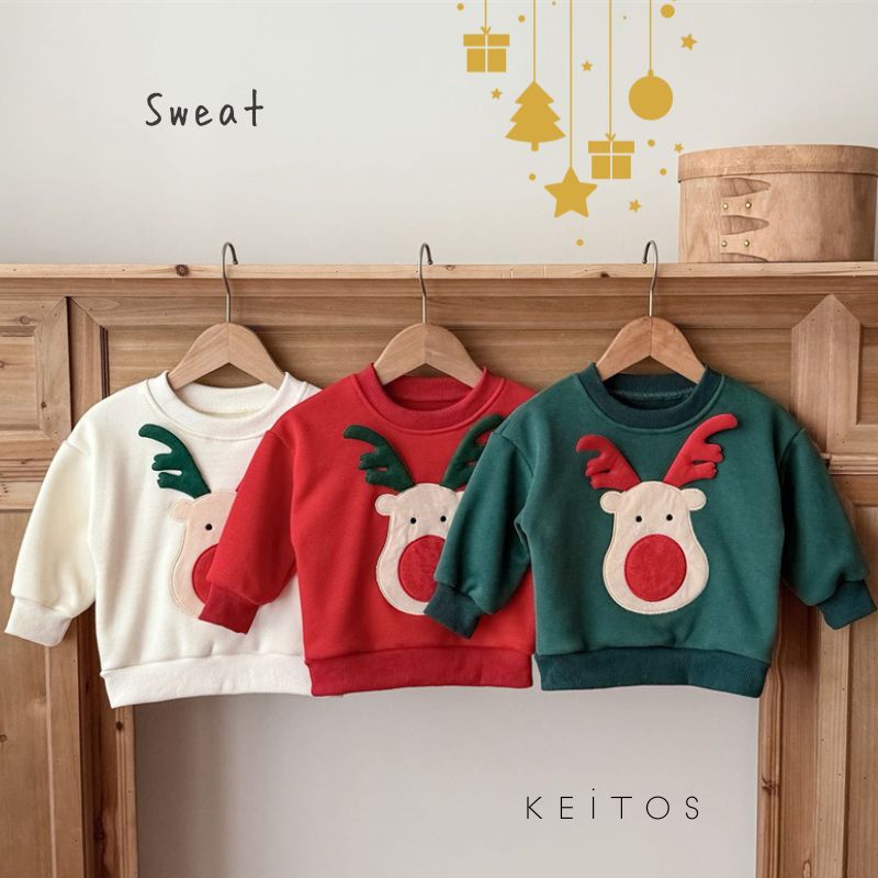 クリスマス ベビー トナカイ トレーナー スウェット 子供服 ベビー服 Christmas 80cm/90cm/100cm/110cm/120cm【予約商品】【納期7～14日程度】
