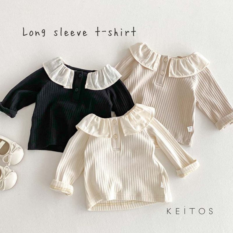 其它 - ラッフルカラー リブ 長袖トップス Tシャツ ユニセックス カジュアル ベビー服 子供服 73cm/80cm/90cm/100cm【予約商品】【納期7～14日程度】